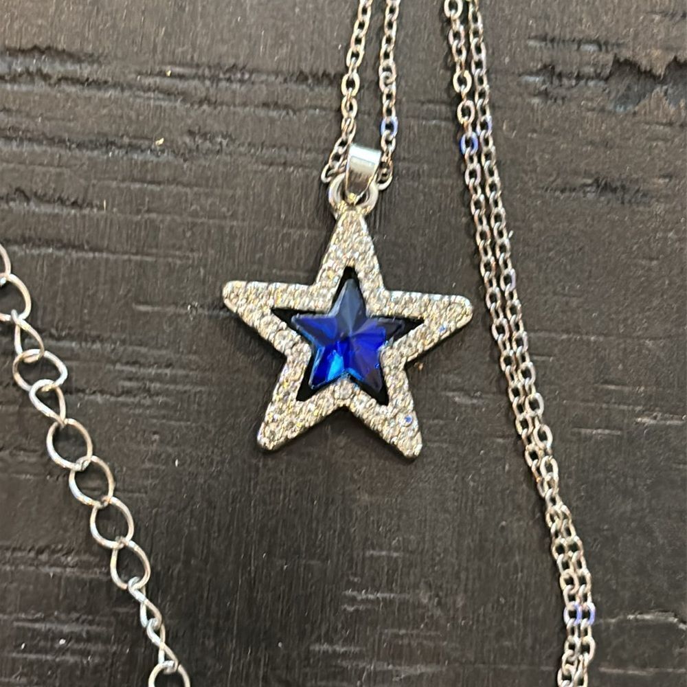 Star Blue & Clear Rhinestone Sterling Silver 925 Marked Necklace​​